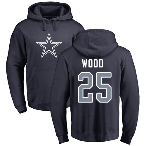 Men Dallas Cowboys Navy Blue Xavier Woods Name and Number Logo #25 Pullover NFL Hoodie Sweatshirts